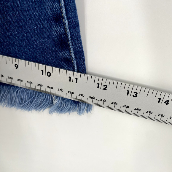 Kancan High Rise Flare Jeans Raw Hem Womens Sz 11/29 Blue Denim Front‎ Seam Boho - Picture 9 of 12